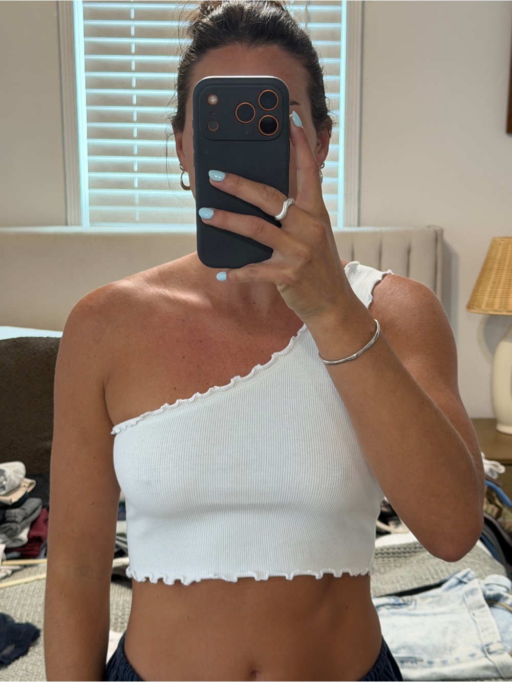 Zara White One-Shoulder Ribbed Crop Top